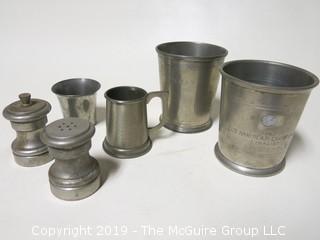 Collection of Pewter Cups, Salt and Pepper Set