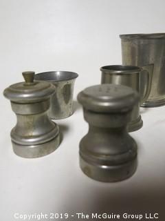 Collection of Pewter Cups, Salt and Pepper Set