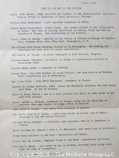 Memorandum to employees of the Chas. H. Tompkins Construction Engineering Co. on whereabouts of former employees serving in WW II.