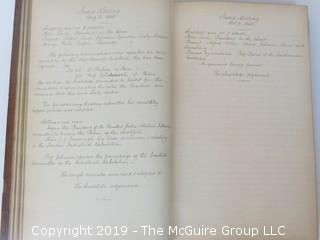 "National Institute For The Promotion of Science; 1840"; leather bound ledger. This is an important historical, scientific and cultural artifact.  Every page and piece of paper has been photographed. The National Institute was the initial repository for collections of artifacts brought to the U.S. by the United States Exploring Expedition of 1838, as well as various other objects accumulated by the government, such as items owned by early American politicians, patent models, and natural objects.  There is an entry on page 25 that records the transfer of a desk used by George Washington to the Institute, as Directed by the President of the United States, with a signature of Z. Taylor. 
The signature has not been authenticated, but it does appear to be in a hand other than the recording secretary. Such artifacts were the precursor to the Smithsonian Institution collection. (142 photos) {Description Altered: Feb. 18; 7:42pm ET; 2019}  