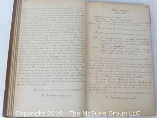 "National Institute For The Promotion of Science; 1840"; leather bound ledger. This is an important historical, scientific and cultural artifact.  Every page and piece of paper has been photographed. The National Institute was the initial repository for collections of artifacts brought to the U.S. by the United States Exploring Expedition of 1838, as well as various other objects accumulated by the government, such as items owned by early American politicians, patent models, and natural objects.  There is an entry on page 25 that records the transfer of a desk used by George Washington to the Institute, as Directed by the President of the United States, with a signature of Z. Taylor. 
The signature has not been authenticated, but it does appear to be in a hand other than the recording secretary. Such artifacts were the precursor to the Smithsonian Institution collection. (142 photos) {Description Altered: Feb. 18; 7:42pm ET; 2019}  