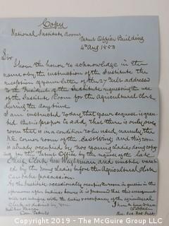 "National Institute For The Promotion of Science; 1840"; leather bound ledger. This is an important historical, scientific and cultural artifact.  Every page and piece of paper has been photographed. The National Institute was the initial repository for collections of artifacts brought to the U.S. by the United States Exploring Expedition of 1838, as well as various other objects accumulated by the government, such as items owned by early American politicians, patent models, and natural objects.  There is an entry on page 25 that records the transfer of a desk used by George Washington to the Institute, as Directed by the President of the United States, with a signature of Z. Taylor. 
The signature has not been authenticated, but it does appear to be in a hand other than the recording secretary. Such artifacts were the precursor to the Smithsonian Institution collection. (142 photos) {Description Altered: Feb. 18; 7:42pm ET; 2019}  