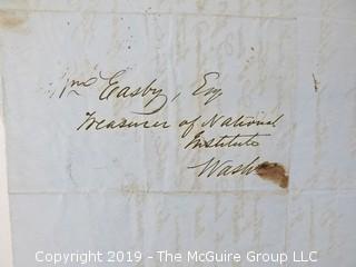 "National Institute For The Promotion of Science; 1840"; leather bound ledger. This is an important historical, scientific and cultural artifact.  Every page and piece of paper has been photographed. The National Institute was the initial repository for collections of artifacts brought to the U.S. by the United States Exploring Expedition of 1838, as well as various other objects accumulated by the government, such as items owned by early American politicians, patent models, and natural objects.  There is an entry on page 25 that records the transfer of a desk used by George Washington to the Institute, as Directed by the President of the United States, with a signature of Z. Taylor. 
The signature has not been authenticated, but it does appear to be in a hand other than the recording secretary. Such artifacts were the precursor to the Smithsonian Institution collection. (142 photos) {Description Altered: Feb. 18; 7:42pm ET; 2019}  