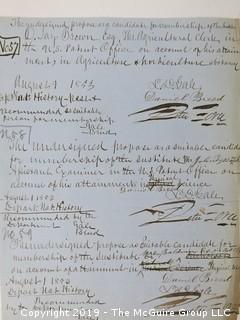 "National Institute For The Promotion of Science; 1840"; leather bound ledger. This is an important historical, scientific and cultural artifact.  Every page and piece of paper has been photographed. The National Institute was the initial repository for collections of artifacts brought to the U.S. by the United States Exploring Expedition of 1838, as well as various other objects accumulated by the government, such as items owned by early American politicians, patent models, and natural objects.  There is an entry on page 25 that records the transfer of a desk used by George Washington to the Institute, as Directed by the President of the United States, with a signature of Z. Taylor. 
The signature has not been authenticated, but it does appear to be in a hand other than the recording secretary. Such artifacts were the precursor to the Smithsonian Institution collection. (142 photos) {Description Altered: Feb. 18; 7:42pm ET; 2019}  
