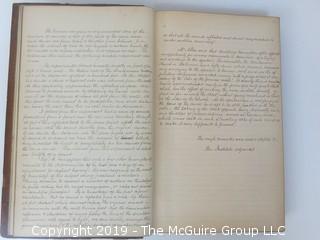 "National Institute For The Promotion of Science; 1840"; leather bound ledger. This is an important historical, scientific and cultural artifact.  Every page and piece of paper has been photographed. The National Institute was the initial repository for collections of artifacts brought to the U.S. by the United States Exploring Expedition of 1838, as well as various other objects accumulated by the government, such as items owned by early American politicians, patent models, and natural objects.  There is an entry on page 25 that records the transfer of a desk used by George Washington to the Institute, as Directed by the President of the United States, with a signature of Z. Taylor. 
The signature has not been authenticated, but it does appear to be in a hand other than the recording secretary. Such artifacts were the precursor to the Smithsonian Institution collection. (142 photos) {Description Altered: Feb. 18; 7:42pm ET; 2019}  