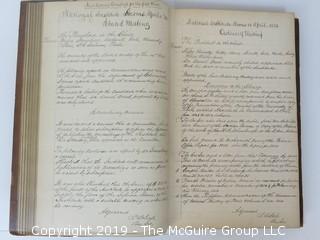"National Institute For The Promotion of Science; 1840"; leather bound ledger. This is an important historical, scientific and cultural artifact.  Every page and piece of paper has been photographed. The National Institute was the initial repository for collections of artifacts brought to the U.S. by the United States Exploring Expedition of 1838, as well as various other objects accumulated by the government, such as items owned by early American politicians, patent models, and natural objects.  There is an entry on page 25 that records the transfer of a desk used by George Washington to the Institute, as Directed by the President of the United States, with a signature of Z. Taylor. 
The signature has not been authenticated, but it does appear to be in a hand other than the recording secretary. Such artifacts were the precursor to the Smithsonian Institution collection. (142 photos) {Description Altered: Feb. 18; 7:42pm ET; 2019}  