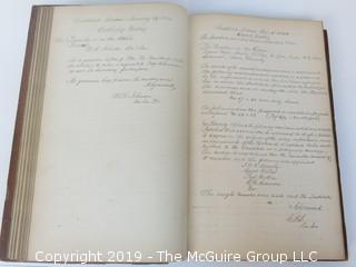 "National Institute For The Promotion of Science; 1840"; leather bound ledger. This is an important historical, scientific and cultural artifact.  Every page and piece of paper has been photographed. The National Institute was the initial repository for collections of artifacts brought to the U.S. by the United States Exploring Expedition of 1838, as well as various other objects accumulated by the government, such as items owned by early American politicians, patent models, and natural objects.  There is an entry on page 25 that records the transfer of a desk used by George Washington to the Institute, as Directed by the President of the United States, with a signature of Z. Taylor. 
The signature has not been authenticated, but it does appear to be in a hand other than the recording secretary. Such artifacts were the precursor to the Smithsonian Institution collection. (142 photos) {Description Altered: Feb. 18; 7:42pm ET; 2019}  