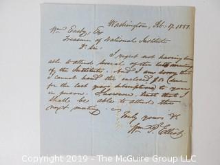 "National Institute For The Promotion of Science; 1840"; leather bound ledger. This is an important historical, scientific and cultural artifact.  Every page and piece of paper has been photographed. The National Institute was the initial repository for collections of artifacts brought to the U.S. by the United States Exploring Expedition of 1838, as well as various other objects accumulated by the government, such as items owned by early American politicians, patent models, and natural objects.  There is an entry on page 25 that records the transfer of a desk used by George Washington to the Institute, as Directed by the President of the United States, with a signature of Z. Taylor. 
The signature has not been authenticated, but it does appear to be in a hand other than the recording secretary. Such artifacts were the precursor to the Smithsonian Institution collection. (142 photos) {Description Altered: Feb. 18; 7:42pm ET; 2019}  