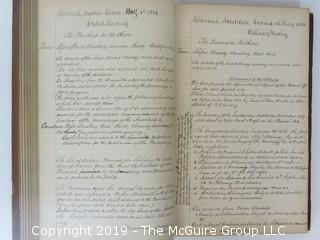"National Institute For The Promotion of Science; 1840"; leather bound ledger. This is an important historical, scientific and cultural artifact.  Every page and piece of paper has been photographed. The National Institute was the initial repository for collections of artifacts brought to the U.S. by the United States Exploring Expedition of 1838, as well as various other objects accumulated by the government, such as items owned by early American politicians, patent models, and natural objects.  There is an entry on page 25 that records the transfer of a desk used by George Washington to the Institute, as Directed by the President of the United States, with a signature of Z. Taylor. 
The signature has not been authenticated, but it does appear to be in a hand other than the recording secretary. Such artifacts were the precursor to the Smithsonian Institution collection. (142 photos) {Description Altered: Feb. 18; 7:42pm ET; 2019}  