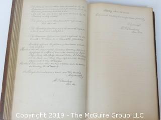 "National Institute For The Promotion of Science; 1840"; leather bound ledger. This is an important historical, scientific and cultural artifact.  Every page and piece of paper has been photographed. The National Institute was the initial repository for collections of artifacts brought to the U.S. by the United States Exploring Expedition of 1838, as well as various other objects accumulated by the government, such as items owned by early American politicians, patent models, and natural objects.  There is an entry on page 25 that records the transfer of a desk used by George Washington to the Institute, as Directed by the President of the United States, with a signature of Z. Taylor. 
The signature has not been authenticated, but it does appear to be in a hand other than the recording secretary. Such artifacts were the precursor to the Smithsonian Institution collection. (142 photos) {Description Altered: Feb. 18; 7:42pm ET; 2019}  