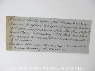 "National Institute For The Promotion of Science; 1840"; leather bound ledger. This is an important historical, scientific and cultural artifact.  Every page and piece of paper has been photographed. The National Institute was the initial repository for collections of artifacts brought to the U.S. by the United States Exploring Expedition of 1838, as well as various other objects accumulated by the government, such as items owned by early American politicians, patent models, and natural objects.  There is an entry on page 25 that records the transfer of a desk used by George Washington to the Institute, as Directed by the President of the United States, with a signature of Z. Taylor. 
The signature has not been authenticated, but it does appear to be in a hand other than the recording secretary. Such artifacts were the precursor to the Smithsonian Institution collection. (142 photos) {Description Altered: Feb. 18; 7:42pm ET; 2019}  