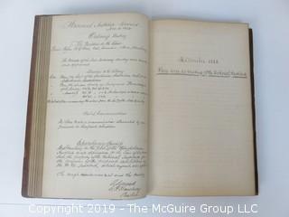 "National Institute For The Promotion of Science; 1840"; leather bound ledger. This is an important historical, scientific and cultural artifact.  Every page and piece of paper has been photographed. The National Institute was the initial repository for collections of artifacts brought to the U.S. by the United States Exploring Expedition of 1838, as well as various other objects accumulated by the government, such as items owned by early American politicians, patent models, and natural objects.  There is an entry on page 25 that records the transfer of a desk used by George Washington to the Institute, as Directed by the President of the United States, with a signature of Z. Taylor. 
The signature has not been authenticated, but it does appear to be in a hand other than the recording secretary. Such artifacts were the precursor to the Smithsonian Institution collection. (142 photos) {Description Altered: Feb. 18; 7:42pm ET; 2019}  