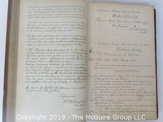 "National Institute For The Promotion of Science; 1840"; leather bound ledger. This is an important historical, scientific and cultural artifact.  Every page and piece of paper has been photographed. The National Institute was the initial repository for collections of artifacts brought to the U.S. by the United States Exploring Expedition of 1838, as well as various other objects accumulated by the government, such as items owned by early American politicians, patent models, and natural objects.  There is an entry on page 25 that records the transfer of a desk used by George Washington to the Institute, as Directed by the President of the United States, with a signature of Z. Taylor. 
The signature has not been authenticated, but it does appear to be in a hand other than the recording secretary. Such artifacts were the precursor to the Smithsonian Institution collection. (142 photos) {Description Altered: Feb. 18; 7:42pm ET; 2019}  