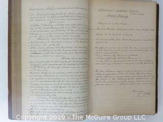 "National Institute For The Promotion of Science; 1840"; leather bound ledger. This is an important historical, scientific and cultural artifact.  Every page and piece of paper has been photographed. The National Institute was the initial repository for collections of artifacts brought to the U.S. by the United States Exploring Expedition of 1838, as well as various other objects accumulated by the government, such as items owned by early American politicians, patent models, and natural objects.  There is an entry on page 25 that records the transfer of a desk used by George Washington to the Institute, as Directed by the President of the United States, with a signature of Z. Taylor. 
The signature has not been authenticated, but it does appear to be in a hand other than the recording secretary. Such artifacts were the precursor to the Smithsonian Institution collection. (142 photos) {Description Altered: Feb. 18; 7:42pm ET; 2019}  