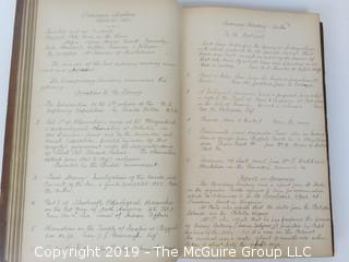 "National Institute For The Promotion of Science; 1840"; leather bound ledger. This is an important historical, scientific and cultural artifact.  Every page and piece of paper has been photographed. The National Institute was the initial repository for collections of artifacts brought to the U.S. by the United States Exploring Expedition of 1838, as well as various other objects accumulated by the government, such as items owned by early American politicians, patent models, and natural objects.  There is an entry on page 25 that records the transfer of a desk used by George Washington to the Institute, as Directed by the President of the United States, with a signature of Z. Taylor. 
The signature has not been authenticated, but it does appear to be in a hand other than the recording secretary. Such artifacts were the precursor to the Smithsonian Institution collection. (142 photos) {Description Altered: Feb. 18; 7:42pm ET; 2019}  