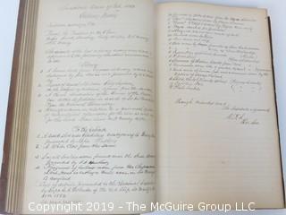 "National Institute For The Promotion of Science; 1840"; leather bound ledger. This is an important historical, scientific and cultural artifact.  Every page and piece of paper has been photographed. The National Institute was the initial repository for collections of artifacts brought to the U.S. by the United States Exploring Expedition of 1838, as well as various other objects accumulated by the government, such as items owned by early American politicians, patent models, and natural objects.  There is an entry on page 25 that records the transfer of a desk used by George Washington to the Institute, as Directed by the President of the United States, with a signature of Z. Taylor. 
The signature has not been authenticated, but it does appear to be in a hand other than the recording secretary. Such artifacts were the precursor to the Smithsonian Institution collection. (142 photos) {Description Altered: Feb. 18; 7:42pm ET; 2019}  