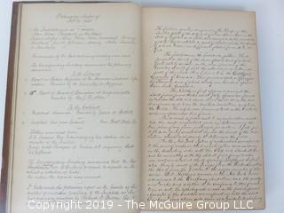 "National Institute For The Promotion of Science; 1840"; leather bound ledger. This is an important historical, scientific and cultural artifact.  Every page and piece of paper has been photographed. The National Institute was the initial repository for collections of artifacts brought to the U.S. by the United States Exploring Expedition of 1838, as well as various other objects accumulated by the government, such as items owned by early American politicians, patent models, and natural objects.  There is an entry on page 25 that records the transfer of a desk used by George Washington to the Institute, as Directed by the President of the United States, with a signature of Z. Taylor. 
The signature has not been authenticated, but it does appear to be in a hand other than the recording secretary. Such artifacts were the precursor to the Smithsonian Institution collection. (142 photos) {Description Altered: Feb. 18; 7:42pm ET; 2019}  