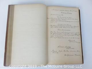 "National Institute For The Promotion of Science; 1840"; leather bound ledger. This is an important historical, scientific and cultural artifact.  Every page and piece of paper has been photographed. The National Institute was the initial repository for collections of artifacts brought to the U.S. by the United States Exploring Expedition of 1838, as well as various other objects accumulated by the government, such as items owned by early American politicians, patent models, and natural objects.  There is an entry on page 25 that records the transfer of a desk used by George Washington to the Institute, as Directed by the President of the United States, with a signature of Z. Taylor. 
The signature has not been authenticated, but it does appear to be in a hand other than the recording secretary. Such artifacts were the precursor to the Smithsonian Institution collection. (142 photos) {Description Altered: Feb. 18; 7:42pm ET; 2019}  