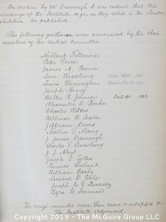 "National Institute For The Promotion of Science; 1840"; leather bound ledger. This is an important historical, scientific and cultural artifact.  Every page and piece of paper has been photographed. The National Institute was the initial repository for collections of artifacts brought to the U.S. by the United States Exploring Expedition of 1838, as well as various other objects accumulated by the government, such as items owned by early American politicians, patent models, and natural objects.  There is an entry on page 25 that records the transfer of a desk used by George Washington to the Institute, as Directed by the President of the United States, with a signature of Z. Taylor. 
The signature has not been authenticated, but it does appear to be in a hand other than the recording secretary. Such artifacts were the precursor to the Smithsonian Institution collection. (142 photos) {Description Altered: Feb. 18; 7:42pm ET; 2019}  