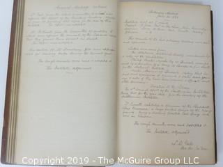 "National Institute For The Promotion of Science; 1840"; leather bound ledger. This is an important historical, scientific and cultural artifact.  Every page and piece of paper has been photographed. The National Institute was the initial repository for collections of artifacts brought to the U.S. by the United States Exploring Expedition of 1838, as well as various other objects accumulated by the government, such as items owned by early American politicians, patent models, and natural objects.  There is an entry on page 25 that records the transfer of a desk used by George Washington to the Institute, as Directed by the President of the United States, with a signature of Z. Taylor. 
The signature has not been authenticated, but it does appear to be in a hand other than the recording secretary. Such artifacts were the precursor to the Smithsonian Institution collection. (142 photos) {Description Altered: Feb. 18; 7:42pm ET; 2019}  