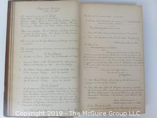 "National Institute For The Promotion of Science; 1840"; leather bound ledger. This is an important historical, scientific and cultural artifact.  Every page and piece of paper has been photographed. The National Institute was the initial repository for collections of artifacts brought to the U.S. by the United States Exploring Expedition of 1838, as well as various other objects accumulated by the government, such as items owned by early American politicians, patent models, and natural objects.  There is an entry on page 25 that records the transfer of a desk used by George Washington to the Institute, as Directed by the President of the United States, with a signature of Z. Taylor. 
The signature has not been authenticated, but it does appear to be in a hand other than the recording secretary. Such artifacts were the precursor to the Smithsonian Institution collection. (142 photos) {Description Altered: Feb. 18; 7:42pm ET; 2019}  