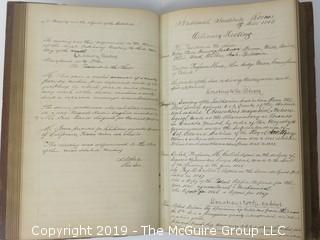 "National Institute For The Promotion of Science; 1840"; leather bound ledger. This is an important historical, scientific and cultural artifact.  Every page and piece of paper has been photographed. The National Institute was the initial repository for collections of artifacts brought to the U.S. by the United States Exploring Expedition of 1838, as well as various other objects accumulated by the government, such as items owned by early American politicians, patent models, and natural objects.  There is an entry on page 25 that records the transfer of a desk used by George Washington to the Institute, as Directed by the President of the United States, with a signature of Z. Taylor. 
The signature has not been authenticated, but it does appear to be in a hand other than the recording secretary. Such artifacts were the precursor to the Smithsonian Institution collection. (142 photos) {Description Altered: Feb. 18; 7:42pm ET; 2019}  