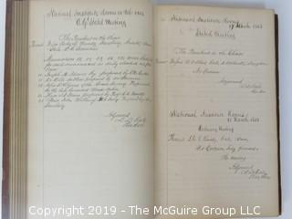 "National Institute For The Promotion of Science; 1840"; leather bound ledger. This is an important historical, scientific and cultural artifact.  Every page and piece of paper has been photographed. The National Institute was the initial repository for collections of artifacts brought to the U.S. by the United States Exploring Expedition of 1838, as well as various other objects accumulated by the government, such as items owned by early American politicians, patent models, and natural objects.  There is an entry on page 25 that records the transfer of a desk used by George Washington to the Institute, as Directed by the President of the United States, with a signature of Z. Taylor. 
The signature has not been authenticated, but it does appear to be in a hand other than the recording secretary. Such artifacts were the precursor to the Smithsonian Institution collection. (142 photos) {Description Altered: Feb. 18; 7:42pm ET; 2019}  
