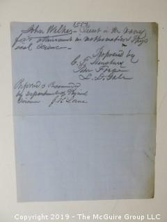 "National Institute For The Promotion of Science; 1840"; leather bound ledger. This is an important historical, scientific and cultural artifact.  Every page and piece of paper has been photographed. The National Institute was the initial repository for collections of artifacts brought to the U.S. by the United States Exploring Expedition of 1838, as well as various other objects accumulated by the government, such as items owned by early American politicians, patent models, and natural objects.  There is an entry on page 25 that records the transfer of a desk used by George Washington to the Institute, as Directed by the President of the United States, with a signature of Z. Taylor. 
The signature has not been authenticated, but it does appear to be in a hand other than the recording secretary. Such artifacts were the precursor to the Smithsonian Institution collection. (142 photos) {Description Altered: Feb. 18; 7:42pm ET; 2019}  
