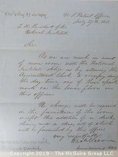 "National Institute For The Promotion of Science; 1840"; leather bound ledger. This is an important historical, scientific and cultural artifact.  Every page and piece of paper has been photographed. The National Institute was the initial repository for collections of artifacts brought to the U.S. by the United States Exploring Expedition of 1838, as well as various other objects accumulated by the government, such as items owned by early American politicians, patent models, and natural objects.  There is an entry on page 25 that records the transfer of a desk used by George Washington to the Institute, as Directed by the President of the United States, with a signature of Z. Taylor. 
The signature has not been authenticated, but it does appear to be in a hand other than the recording secretary. Such artifacts were the precursor to the Smithsonian Institution collection. (142 photos) {Description Altered: Feb. 18; 7:42pm ET; 2019}  