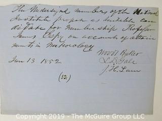 "National Institute For The Promotion of Science; 1840"; leather bound ledger. This is an important historical, scientific and cultural artifact.  Every page and piece of paper has been photographed. The National Institute was the initial repository for collections of artifacts brought to the U.S. by the United States Exploring Expedition of 1838, as well as various other objects accumulated by the government, such as items owned by early American politicians, patent models, and natural objects.  There is an entry on page 25 that records the transfer of a desk used by George Washington to the Institute, as Directed by the President of the United States, with a signature of Z. Taylor. 
The signature has not been authenticated, but it does appear to be in a hand other than the recording secretary. Such artifacts were the precursor to the Smithsonian Institution collection. (142 photos) {Description Altered: Feb. 18; 7:42pm ET; 2019}  