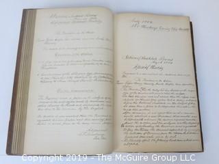 "National Institute For The Promotion of Science; 1840"; leather bound ledger. This is an important historical, scientific and cultural artifact.  Every page and piece of paper has been photographed. The National Institute was the initial repository for collections of artifacts brought to the U.S. by the United States Exploring Expedition of 1838, as well as various other objects accumulated by the government, such as items owned by early American politicians, patent models, and natural objects.  There is an entry on page 25 that records the transfer of a desk used by George Washington to the Institute, as Directed by the President of the United States, with a signature of Z. Taylor. 
The signature has not been authenticated, but it does appear to be in a hand other than the recording secretary. Such artifacts were the precursor to the Smithsonian Institution collection. (142 photos) {Description Altered: Feb. 18; 7:42pm ET; 2019}  