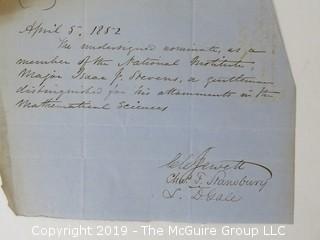 "National Institute For The Promotion of Science; 1840"; leather bound ledger. This is an important historical, scientific and cultural artifact.  Every page and piece of paper has been photographed. The National Institute was the initial repository for collections of artifacts brought to the U.S. by the United States Exploring Expedition of 1838, as well as various other objects accumulated by the government, such as items owned by early American politicians, patent models, and natural objects.  There is an entry on page 25 that records the transfer of a desk used by George Washington to the Institute, as Directed by the President of the United States, with a signature of Z. Taylor. 
The signature has not been authenticated, but it does appear to be in a hand other than the recording secretary. Such artifacts were the precursor to the Smithsonian Institution collection. (142 photos) {Description Altered: Feb. 18; 7:42pm ET; 2019}  