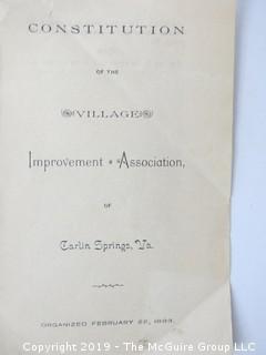 Mr. Curtis and Mr. Burdett established The Carlin Springs Cooperative Association in 1888.  Everything found pursuant to the Association is being offered in this 1 Lot, as there may be an interest in keeping it together for historical preservation.  The Association, the first planned community in Arlington County and one of the first nationwide, offered 360 shares at $50 each.  The Association was disbanded in 1924, and included here are stock certificates issued and redeemed that comprise 329 of the 360 shares in the offering.  In addition, there are cards indicating the Stock Cert #, the number of shares, the Purchaser, the Lot and Block #'s.  Also included are voluminous papers that encompass the Treasurer's reports, invoices, advertisements, management notes and correspondence.  (Note:  If you would like to inspect, text me at 202-441-5446  to set up a appointment in a warm environment) 247 photos