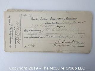 Mr. Curtis and Mr. Burdett established The Carlin Springs Cooperative Association in 1888.  Everything found pursuant to the Association is being offered in this 1 Lot, as there may be an interest in keeping it together for historical preservation.  The Association, the first planned community in Arlington County and one of the first nationwide, offered 360 shares at $50 each.  The Association was disbanded in 1924, and included here are stock certificates issued and redeemed that comprise 329 of the 360 shares in the offering.  In addition, there are cards indicating the Stock Cert #, the number of shares, the Purchaser, the Lot and Block #'s.  Also included are voluminous papers that encompass the Treasurer's reports, invoices, advertisements, management notes and correspondence.  (Note:  If you would like to inspect, text me at 202-441-5446  to set up a appointment in a warm environment) 247 photos