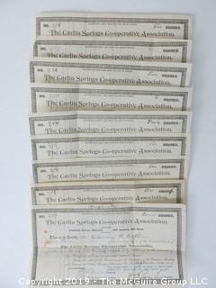 Mr. Curtis and Mr. Burdett established The Carlin Springs Cooperative Association in 1888.  Everything found pursuant to the Association is being offered in this 1 Lot, as there may be an interest in keeping it together for historical preservation.  The Association, the first planned community in Arlington County and one of the first nationwide, offered 360 shares at $50 each.  The Association was disbanded in 1924, and included here are stock certificates issued and redeemed that comprise 329 of the 360 shares in the offering.  In addition, there are cards indicating the Stock Cert #, the number of shares, the Purchaser, the Lot and Block #'s.  Also included are voluminous papers that encompass the Treasurer's reports, invoices, advertisements, management notes and correspondence.  (Note:  If you would like to inspect, text me at 202-441-5446  to set up a appointment in a warm environment) 247 photos