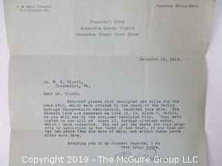 Mr. Curtis and Mr. Burdett established The Carlin Springs Cooperative Association in 1888.  Everything found pursuant to the Association is being offered in this 1 Lot, as there may be an interest in keeping it together for historical preservation.  The Association, the first planned community in Arlington County and one of the first nationwide, offered 360 shares at $50 each.  The Association was disbanded in 1924, and included here are stock certificates issued and redeemed that comprise 329 of the 360 shares in the offering.  In addition, there are cards indicating the Stock Cert #, the number of shares, the Purchaser, the Lot and Block #'s.  Also included are voluminous papers that encompass the Treasurer's reports, invoices, advertisements, management notes and correspondence.  (Note:  If you would like to inspect, text me at 202-441-5446  to set up a appointment in a warm environment) 247 photos