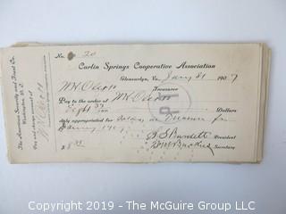 Mr. Curtis and Mr. Burdett established The Carlin Springs Cooperative Association in 1888.  Everything found pursuant to the Association is being offered in this 1 Lot, as there may be an interest in keeping it together for historical preservation.  The Association, the first planned community in Arlington County and one of the first nationwide, offered 360 shares at $50 each.  The Association was disbanded in 1924, and included here are stock certificates issued and redeemed that comprise 329 of the 360 shares in the offering.  In addition, there are cards indicating the Stock Cert #, the number of shares, the Purchaser, the Lot and Block #'s.  Also included are voluminous papers that encompass the Treasurer's reports, invoices, advertisements, management notes and correspondence.  (Note:  If you would like to inspect, text me at 202-441-5446  to set up a appointment in a warm environment) 247 photos