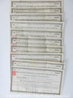 Mr. Curtis and Mr. Burdett established The Carlin Springs Cooperative Association in 1888.  Everything found pursuant to the Association is being offered in this 1 Lot, as there may be an interest in keeping it together for historical preservation.  The Association, the first planned community in Arlington County and one of the first nationwide, offered 360 shares at $50 each.  The Association was disbanded in 1924, and included here are stock certificates issued and redeemed that comprise 329 of the 360 shares in the offering.  In addition, there are cards indicating the Stock Cert #, the number of shares, the Purchaser, the Lot and Block #'s.  Also included are voluminous papers that encompass the Treasurer's reports, invoices, advertisements, management notes and correspondence.  (Note:  If you would like to inspect, text me at 202-441-5446  to set up a appointment in a warm environment) 247 photos