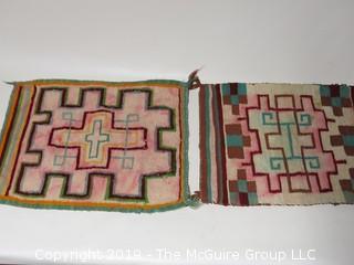 Pair of Navajo Single Saddle Blankets; note the color bleed; each 18 1/2 x 23"