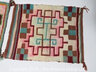 Pair of Navajo Single Saddle Blankets; note the color bleed; each 18 1/2 x 23"