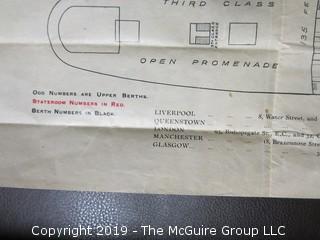 Letter from "Catharpia"; Cunard Lines Steamship; as well as the schematic layout of the ship; famous for rescuing 702 passengers from the Titanic