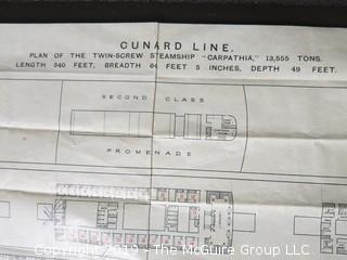 Letter from "Catharpia"; Cunard Lines Steamship; as well as the schematic layout of the ship; famous for rescuing 702 passengers from the Titanic