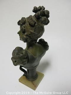 Bronze Bust of Woman on marble plinth; 9 1/2" tall