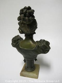 Bronze Bust of Woman on marble plinth; 9 1/2" tall