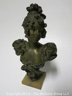 Bronze Bust of Woman on marble plinth; 9 1/2" tall