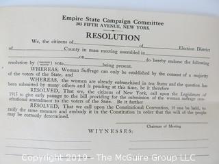 Documents from the New York Women's Suffrage Campaign of 1915; including expense reports of Jane Olcott from the field; a 3 page update to the troops from Carrie Chapman Catt; and a letter from Josephine Carey, Street Railway Employees' Union, asking her members to support the women on Nov. 2, 1915. 
   