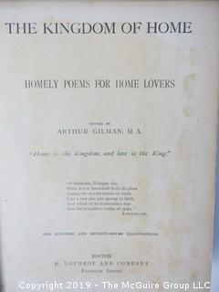 Book Title: "The Kingdom of Home: Homely Poems for Home Lovers" by Arthur Gilman; includes more than 100 engravings; pub by D. Lothrop and Co.; 1881