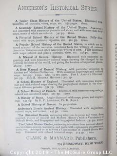 Book Title: "New Manual of General History" by John J. Anderson, PhD; pub by Clark and Maynard, 1885