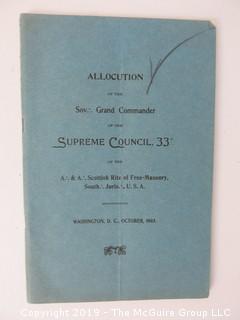 Free Masonry: "Allocution of the Sov. Grand Commander: Supreme Council of the 33rd Degree; 1903