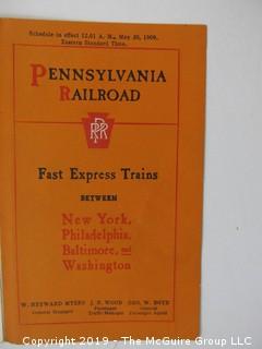 Train schedule of the Pennsylvania Railroad; 1909